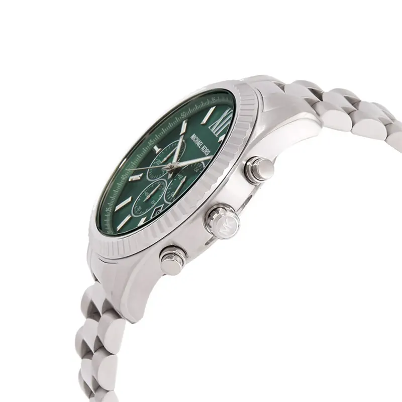 Michael Kors Lexington Green Dial Silver Men's Watch- MK9152